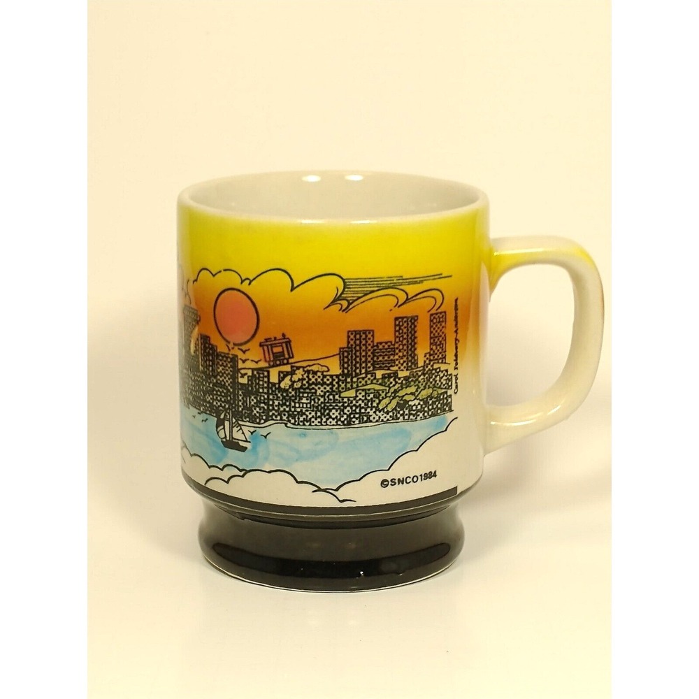 Vintage SNCO 1984 San Francisco Bay Sunset Coffee Mug Retro Cup Golden Gate